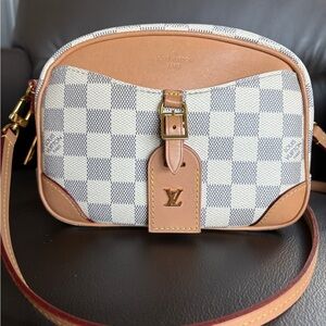 Louis Vuitton Tan and White Checkered Crossbody Bag